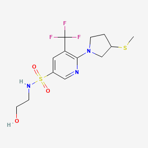 molecular formula C13H18F3N3O3S2 B7315181 N-(2-hydroxyethyl)-6-(3-methylsulfanylpyrrolidin-1-yl)-5-(trifluoromethyl)pyridine-3-sulfonamide 