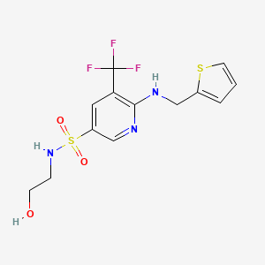 molecular formula C13H14F3N3O3S2 B7315198 N-(2-hydroxyethyl)-6-(thiophen-2-ylmethylamino)-5-(trifluoromethyl)pyridine-3-sulfonamide 