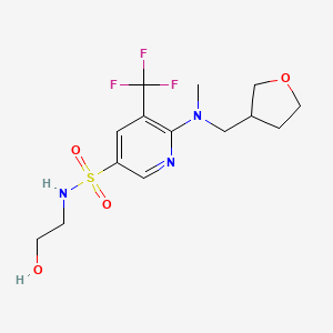 molecular formula C14H20F3N3O4S B7315232 N-(2-hydroxyethyl)-6-[methyl(oxolan-3-ylmethyl)amino]-5-(trifluoromethyl)pyridine-3-sulfonamide 