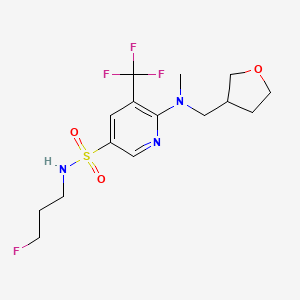 molecular formula C15H21F4N3O3S B7315244 N-(3-fluoropropyl)-6-[methyl(oxolan-3-ylmethyl)amino]-5-(trifluoromethyl)pyridine-3-sulfonamide 