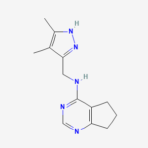 molecular formula C13H17N5 B7315307 N-[(4,5-dimethyl-1H-pyrazol-3-yl)methyl]-6,7-dihydro-5H-cyclopenta[d]pyrimidin-4-amine 