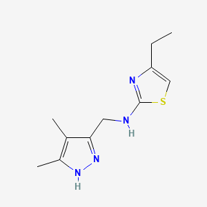 molecular formula C11H16N4S B7315318 N-[(4,5-dimethyl-1H-pyrazol-3-yl)methyl]-4-ethyl-1,3-thiazol-2-amine 