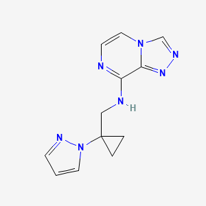 molecular formula C12H13N7 B7315389 N-[(1-pyrazol-1-ylcyclopropyl)methyl]-[1,2,4]triazolo[4,3-a]pyrazin-8-amine 