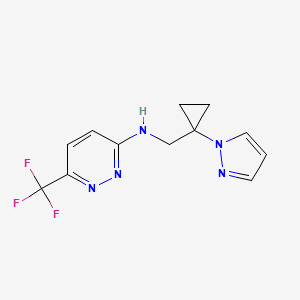 molecular formula C12H12F3N5 B7315415 N-[(1-pyrazol-1-ylcyclopropyl)methyl]-6-(trifluoromethyl)pyridazin-3-amine 