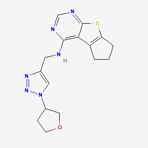 molecular formula C16H18N6OS B7315514 N-[[1-(oxolan-3-yl)triazol-4-yl]methyl]-7-thia-9,11-diazatricyclo[6.4.0.02,6]dodeca-1(12),2(6),8,10-tetraen-12-amine 