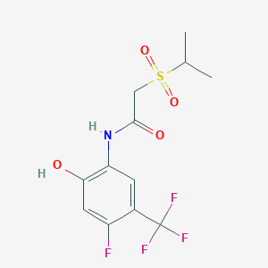 molecular formula C12H13F4NO4S B7315654 N-[4-fluoro-2-hydroxy-5-(trifluoromethyl)phenyl]-2-propan-2-ylsulfonylacetamide 