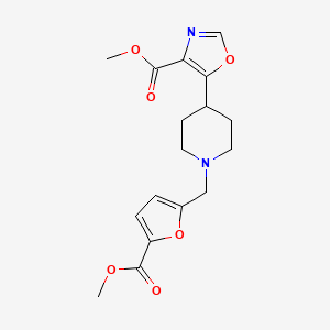 molecular formula C17H20N2O6 B7316107 Methyl 5-[1-[(5-methoxycarbonylfuran-2-yl)methyl]piperidin-4-yl]-1,3-oxazole-4-carboxylate 