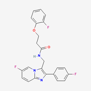 molecular formula C23H18F3N3O2 B7316310 N-[[6-fluoro-2-(4-fluorophenyl)imidazo[1,2-a]pyridin-3-yl]methyl]-3-(2-fluorophenoxy)propanamide 