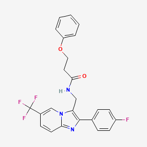 molecular formula C24H19F4N3O2 B7316315 N-[[2-(4-fluorophenyl)-6-(trifluoromethyl)imidazo[1,2-a]pyridin-3-yl]methyl]-3-phenoxypropanamide 