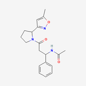 molecular formula C19H23N3O3 B7316406 N-[3-[2-(5-methyl-1,2-oxazol-3-yl)pyrrolidin-1-yl]-3-oxo-1-phenylpropyl]acetamide 