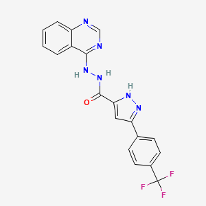 molecular formula C19H13F3N6O B7316604 N'-quinazolin-4-yl-3-[4-(trifluoromethyl)phenyl]-1H-pyrazole-5-carbohydrazide 