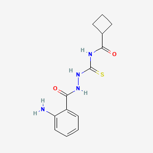 molecular formula C13H16N4O2S B7316644 N-[[(2-aminobenzoyl)amino]carbamothioyl]cyclobutanecarboxamide 