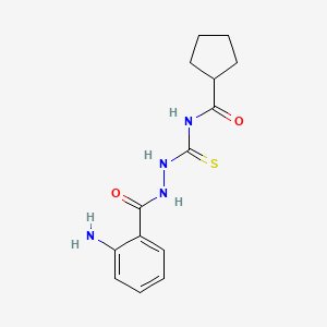 molecular formula C14H18N4O2S B7316664 N-[[(2-aminobenzoyl)amino]carbamothioyl]cyclopentanecarboxamide 