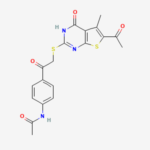 molecular formula C19H17N3O4S2 B7316868 N-[4-[2-[(6-acetyl-5-methyl-4-oxo-3H-thieno[2,3-d]pyrimidin-2-yl)sulfanyl]acetyl]phenyl]acetamide 