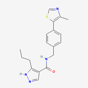 molecular formula C18H20N4OS B7316904 N-[[4-(4-methyl-1,3-thiazol-5-yl)phenyl]methyl]-5-propyl-1H-pyrazole-4-carboxamide 