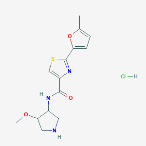 molecular formula C14H18ClN3O3S B7317094 N-(4-methoxypyrrolidin-3-yl)-2-(5-methylfuran-2-yl)-1,3-thiazole-4-carboxamide;hydrochloride 