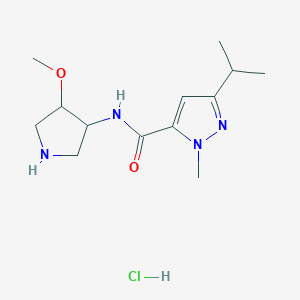 molecular formula C13H23ClN4O2 B7317122 N-(4-methoxypyrrolidin-3-yl)-2-methyl-5-propan-2-ylpyrazole-3-carboxamide;hydrochloride 