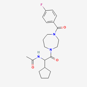 molecular formula C21H28FN3O3 B7317218 N-[1-cyclopentyl-2-[4-(4-fluorobenzoyl)-1,4-diazepan-1-yl]-2-oxoethyl]acetamide 