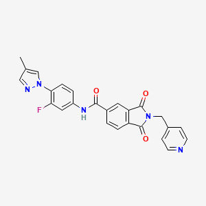 molecular formula C25H18FN5O3 B7317438 N-[3-fluoro-4-(4-methylpyrazol-1-yl)phenyl]-1,3-dioxo-2-(pyridin-4-ylmethyl)isoindole-5-carboxamide 
