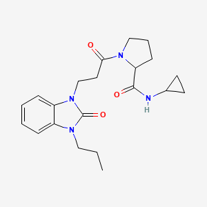 molecular formula C21H28N4O3 B7317892 N-cyclopropyl-1-[3-(2-oxo-3-propylbenzimidazol-1-yl)propanoyl]pyrrolidine-2-carboxamide 