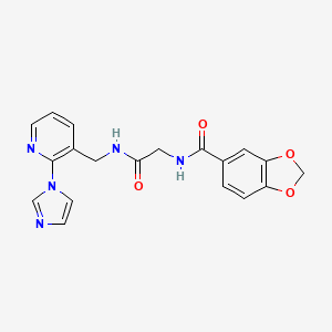 molecular formula C19H17N5O4 B7317909 N-[2-[(2-imidazol-1-ylpyridin-3-yl)methylamino]-2-oxoethyl]-1,3-benzodioxole-5-carboxamide 