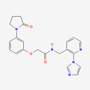 molecular formula C21H21N5O3 B7317917 N-[(2-imidazol-1-ylpyridin-3-yl)methyl]-2-[3-(2-oxopyrrolidin-1-yl)phenoxy]acetamide 