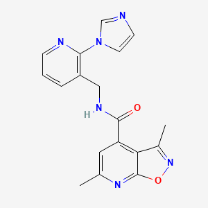 molecular formula C18H16N6O2 B7317924 N-[(2-imidazol-1-ylpyridin-3-yl)methyl]-3,6-dimethyl-[1,2]oxazolo[5,4-b]pyridine-4-carboxamide 