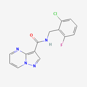 molecular formula C14H10ClFN4O B7317989 N-[(2-chloro-6-fluorophenyl)methyl]pyrazolo[1,5-a]pyrimidine-3-carboxamide 