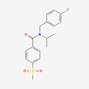 molecular formula C18H20FNO3S B7318019 N-[(4-fluorophenyl)methyl]-4-methylsulfonyl-N-propan-2-ylbenzamide 
