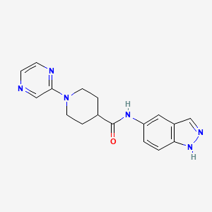 molecular formula C17H18N6O B7318118 N-(1H-indazol-5-yl)-1-pyrazin-2-ylpiperidine-4-carboxamide 