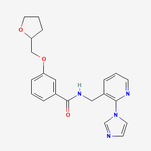 molecular formula C21H22N4O3 B7318172 N-[(2-imidazol-1-ylpyridin-3-yl)methyl]-3-(oxolan-2-ylmethoxy)benzamide 