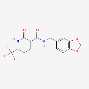 molecular formula C15H15F3N2O4 B7318230 N-(1,3-benzodioxol-5-ylmethyl)-2-oxo-6-(trifluoromethyl)piperidine-3-carboxamide 