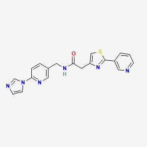 molecular formula C19H16N6OS B7318338 N-[(6-imidazol-1-ylpyridin-3-yl)methyl]-2-(2-pyridin-3-yl-1,3-thiazol-4-yl)acetamide 