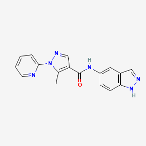 molecular formula C17H14N6O B7318365 N-(1H-indazol-5-yl)-5-methyl-1-pyridin-2-ylpyrazole-4-carboxamide 