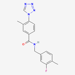 molecular formula C17H16FN5O B7318473 N-[(3-fluoro-4-methylphenyl)methyl]-3-methyl-4-(tetrazol-1-yl)benzamide 