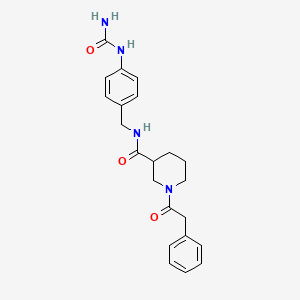 molecular formula C22H26N4O3 B7318495 N-[[4-(carbamoylamino)phenyl]methyl]-1-(2-phenylacetyl)piperidine-3-carboxamide 