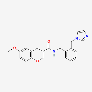 molecular formula C22H23N3O3 B7318563 N-[[2-(imidazol-1-ylmethyl)phenyl]methyl]-6-methoxy-3,4-dihydro-2H-chromene-3-carboxamide 