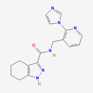 molecular formula C17H18N6O B7318668 N-[(2-imidazol-1-ylpyridin-3-yl)methyl]-4,5,6,7-tetrahydro-1H-indazole-3-carboxamide 