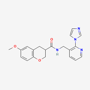 molecular formula C20H20N4O3 B7318680 N-[(2-imidazol-1-ylpyridin-3-yl)methyl]-6-methoxy-3,4-dihydro-2H-chromene-3-carboxamide 