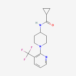 molecular formula C15H18F3N3O B7318745 N-[1-[3-(trifluoromethyl)pyridin-2-yl]piperidin-4-yl]cyclopropanecarboxamide 