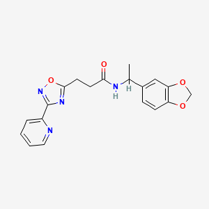 molecular formula C19H18N4O4 B7318866 N-[1-(1,3-benzodioxol-5-yl)ethyl]-3-(3-pyridin-2-yl-1,2,4-oxadiazol-5-yl)propanamide 