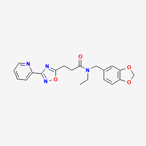 molecular formula C20H20N4O4 B7318875 N-(1,3-benzodioxol-5-ylmethyl)-N-ethyl-3-(3-pyridin-2-yl-1,2,4-oxadiazol-5-yl)propanamide 