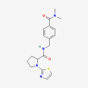molecular formula C18H22N4O2S B7318968 N-[[4-(dimethylcarbamoyl)phenyl]methyl]-1-(1,3-thiazol-2-yl)pyrrolidine-2-carboxamide 