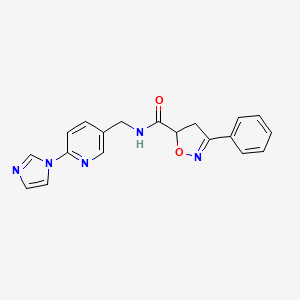 molecular formula C19H17N5O2 B7319001 N-[(6-imidazol-1-ylpyridin-3-yl)methyl]-3-phenyl-4,5-dihydro-1,2-oxazole-5-carboxamide 