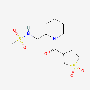 molecular formula C12H22N2O5S2 B7319243 N-[[1-(1,1-dioxothiolane-3-carbonyl)piperidin-2-yl]methyl]methanesulfonamide 