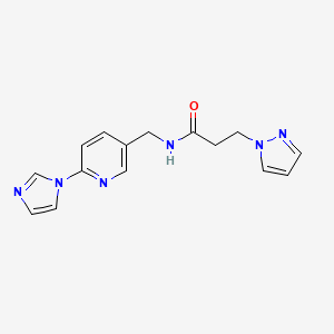 molecular formula C15H16N6O B7319351 N-[(6-imidazol-1-ylpyridin-3-yl)methyl]-3-pyrazol-1-ylpropanamide 