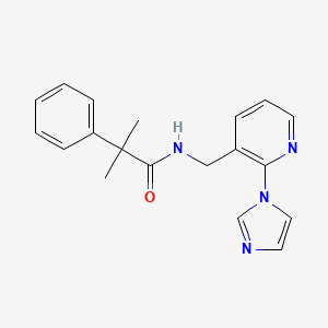 molecular formula C19H20N4O B7319363 N-[(2-imidazol-1-ylpyridin-3-yl)methyl]-2-methyl-2-phenylpropanamide 