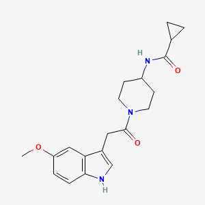 molecular formula C20H25N3O3 B7319428 N-[1-[2-(5-methoxy-1H-indol-3-yl)acetyl]piperidin-4-yl]cyclopropanecarboxamide 