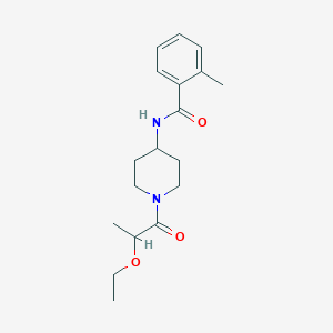 molecular formula C18H26N2O3 B7319432 N-[1-(2-ethoxypropanoyl)piperidin-4-yl]-2-methylbenzamide 