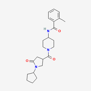 molecular formula C23H31N3O3 B7319465 N-[1-(1-cyclopentyl-5-oxopyrrolidine-3-carbonyl)piperidin-4-yl]-2-methylbenzamide 